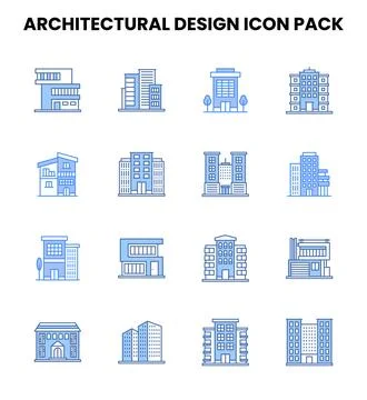 Architectural Design Two Colour UI Icons Pack Stock Illustration