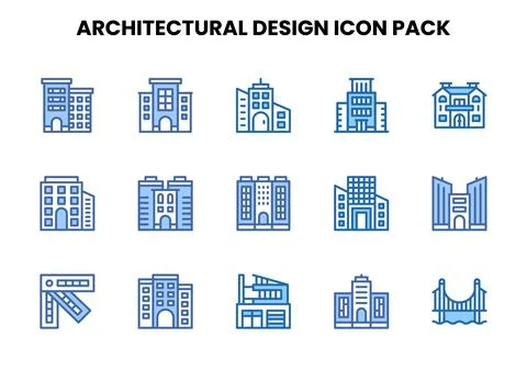 Architectural Design Two Colour UI Icons Pack Stock Illustration