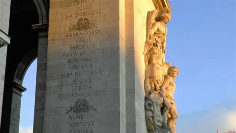 Architectural detail: Arc de Triomphe in Paris, France. Stock Footage 146030009