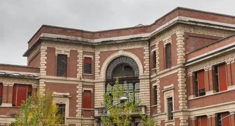 Architectural detail of the building of the Istituto Scientifico Tecnico E. B Stock Photos