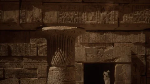 Architectural details, engraved columns and decorations inside the Pharaonic Stock Footage 290785490