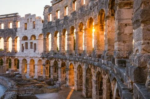 Architectural Details of Pula Coliseum, Croatina Foto stock
