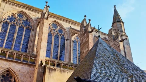 Architectural details of Saint-Vincent Cathedral in Saint-Malo, France Stock Footage 334066537