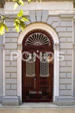 Architectural door detail of thermal pedras salgadas Stock Photos