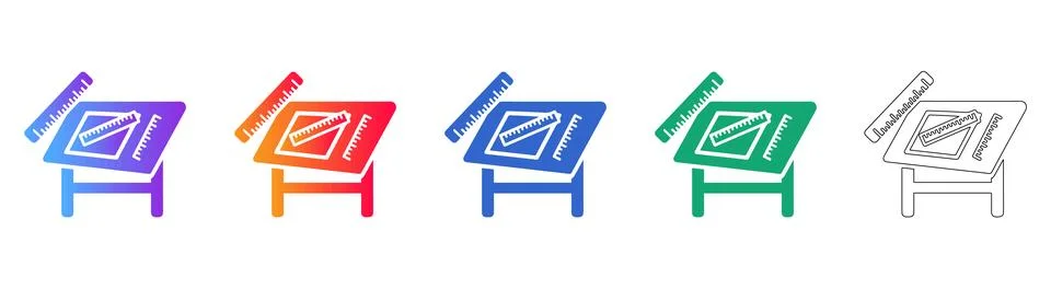 Architectural Drafting Table Icon Set Stock Illustration