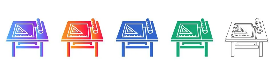 Architectural Drafting Table Icon Set for Design 스톡 일러스트