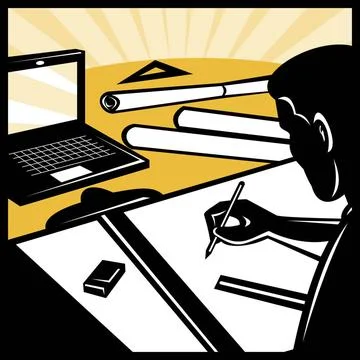 Architectural draftsman drawing computer illustration of an architectural ... Stock Photos