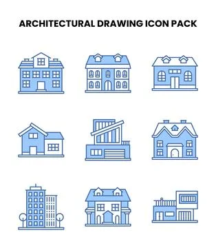 Architectural Drawing Blue Bundle Icons Pack イラスト素材