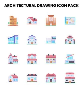 Architectural Drawing Flat Design Icons Pack 스톡 일러스트