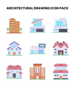 Architectural Drawing Flat Design Icons Pack 스톡 일러스트