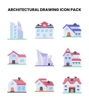 Architectural Drawing Flat Graphics Icons Pack Stock Illustration