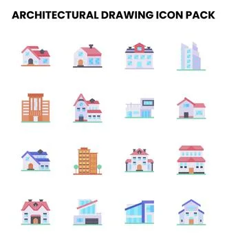 Architectural Drawing Flat Icons Pack Stock Illustration