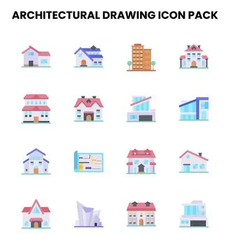 Architectural Drawing Flat Scalable Icons Pack Stockillustratie