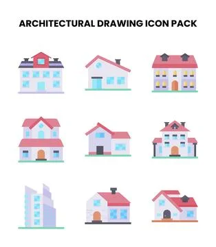 Architectural Drawing Flat UI Icons Pack Stock-Illustration