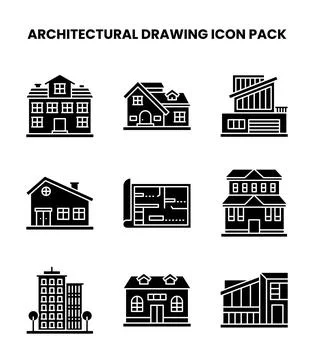 Architectural Drawing Glyph Vector Icons Pack 스톡 일러스트