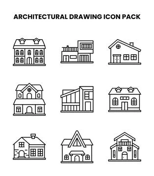 Architectural Drawing Line Graphics Icons Pack Stock Illustration