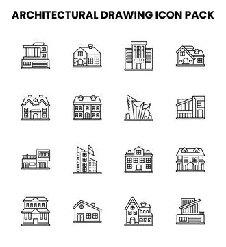 Architectural Drawing Line Graphics Icons Pack Stock Illustration