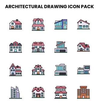 Architectural Drawing Lineal Color Graphics Icons Pack Stock Illustration