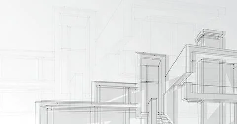 Architectural drawing of modern building with multiple levels Ilustración de archivo