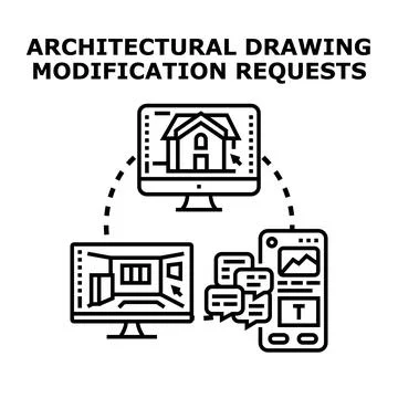 Architectural drawing modification request and collaborative design process Stock Illustration