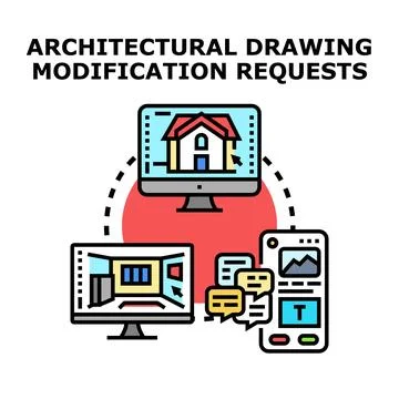 Architectural drawing modification request and collaborative design process Stock Illustration