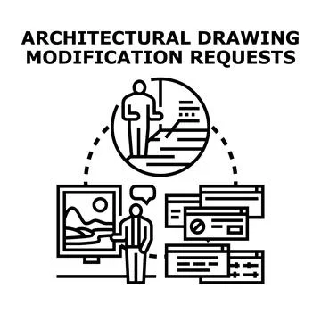 Architectural drawing modification requests and project planning Stock Illustration