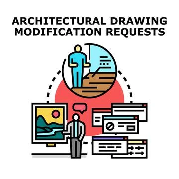 Architectural drawing modification requests and project planning Stock Illustration