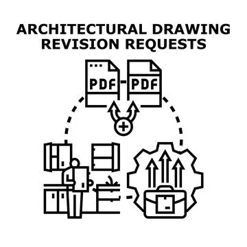 Architectural drawing revision requests and project planning process Ilustración de archivo