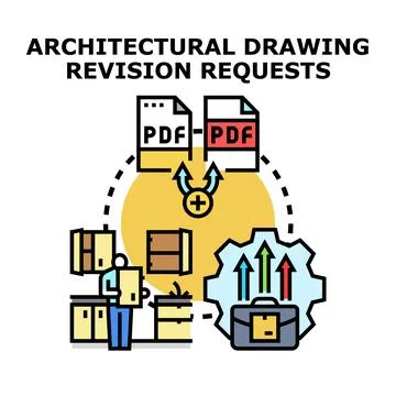 Architectural drawing revision requests and project planning process Ilustración de archivo