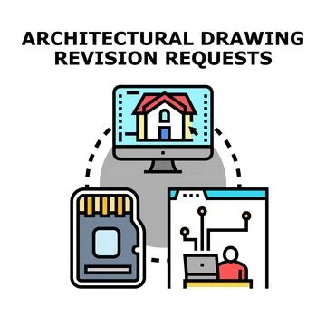 Architectural drawing revision requests process concept Stock Illustration