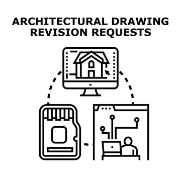 Architectural drawing revision requests process concept Stock Illustration