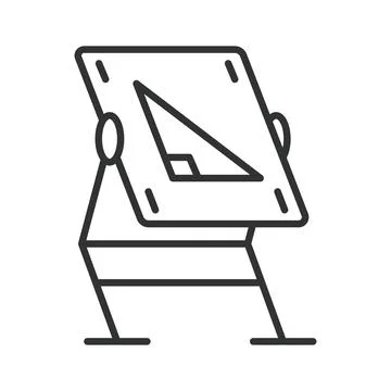 Architectural drawing table icon in line design. Architecture, drawing, drafting Stock Illustration