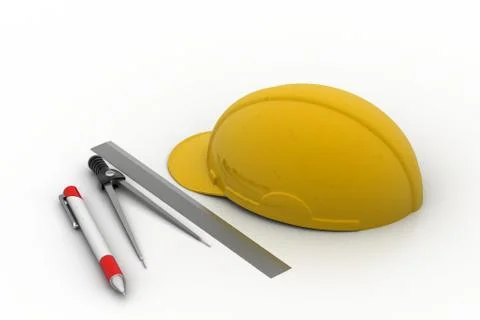 Architectural Drawing Tools with safety hat Free Stock Illustration