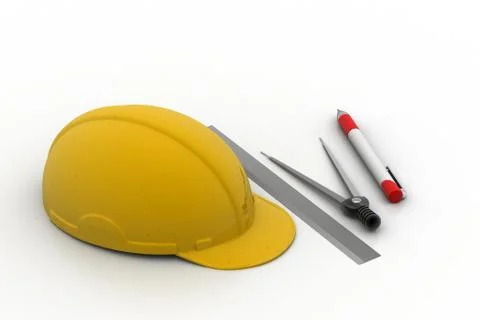 Architectural Drawing Tools with safety hat Free Stock Illustration