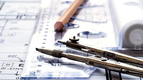 Architectural drawings and drafting kit Fotos de archivo