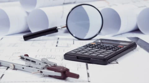 Architectural drawings and tools Stock Footage 60615971
