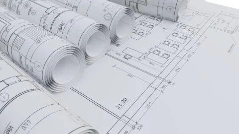 Architectural drawings. Flat and rolled Ilustração Stock