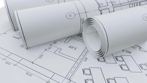 Architectural drawings. Flat and rolled Stock Illustration