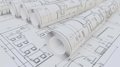 Architectural drawings. Flat and rolled Illustrazione stock