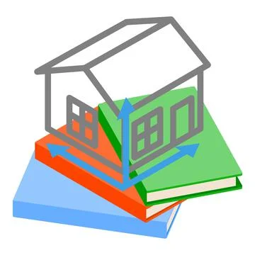 Architectural education icon isometric vector. House projection on stack of book Illustrazione stock