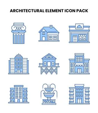 Architectural Element Blue Collection Icons Pack Stock Illustration