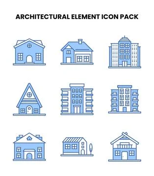 Architectural Element Blue Set Icons Pack Stock Illustration