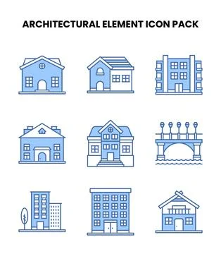 Architectural Element Blue Set Icons Pack Stock Illustration