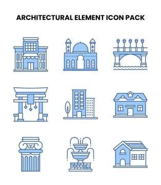 Architectural Element Blue UI Icons Pack Stock Illustration
