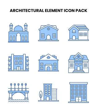 Architectural Element Blue Vector Icons Pack Stock Illustration
