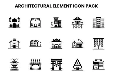 Architectural Element DuoTone Set Icons Pack Stock Illustration