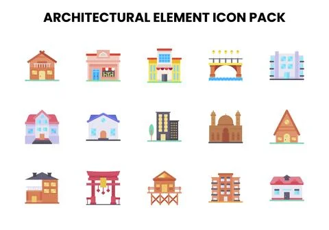 Architectural Element Flat Bundle Icons Pack Stock Illustration