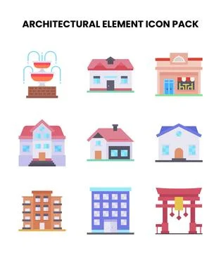 Architectural Element Flat Collection Icons Pack Stock Illustration