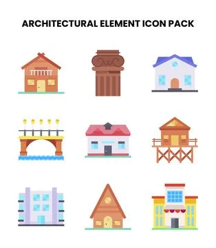 Architectural Element Flat Design Icons Pack Stock Illustration