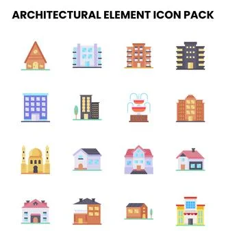 Architectural Element Flat Scalable Icons Pack Stock Illustration